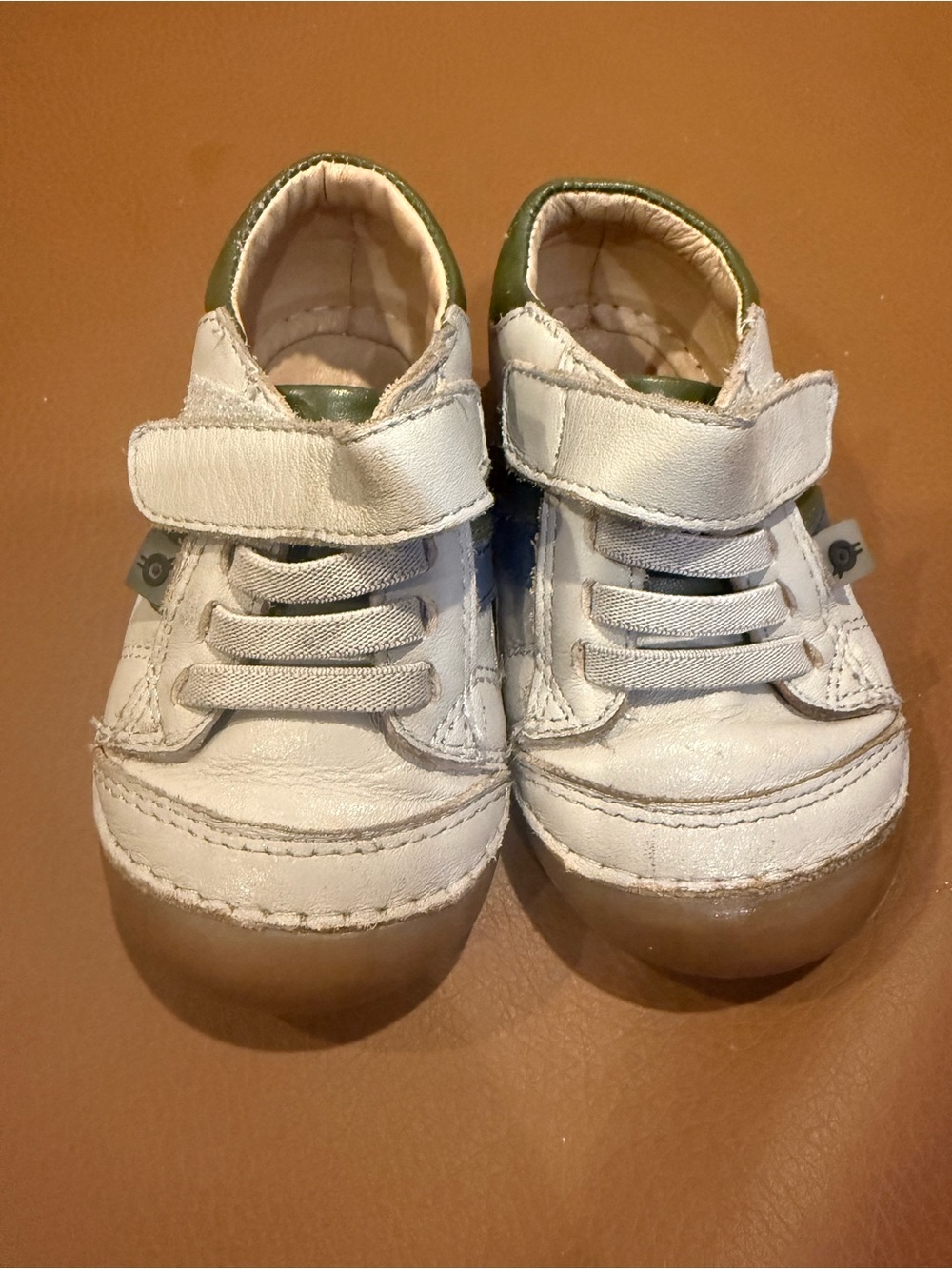 Old Soles White and Olive Green Kids Hook-and-Loop Sneakers